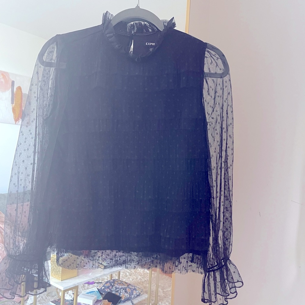 Black fancy shirt with sheer sleeves